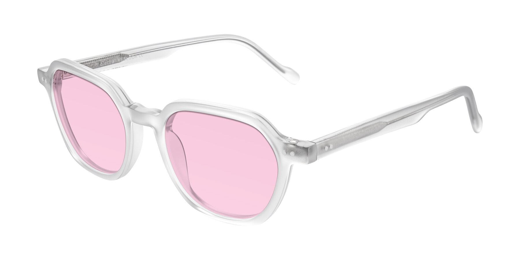 Angle of Electra in Transparent White Matte with Light Pink Tinted Lenses