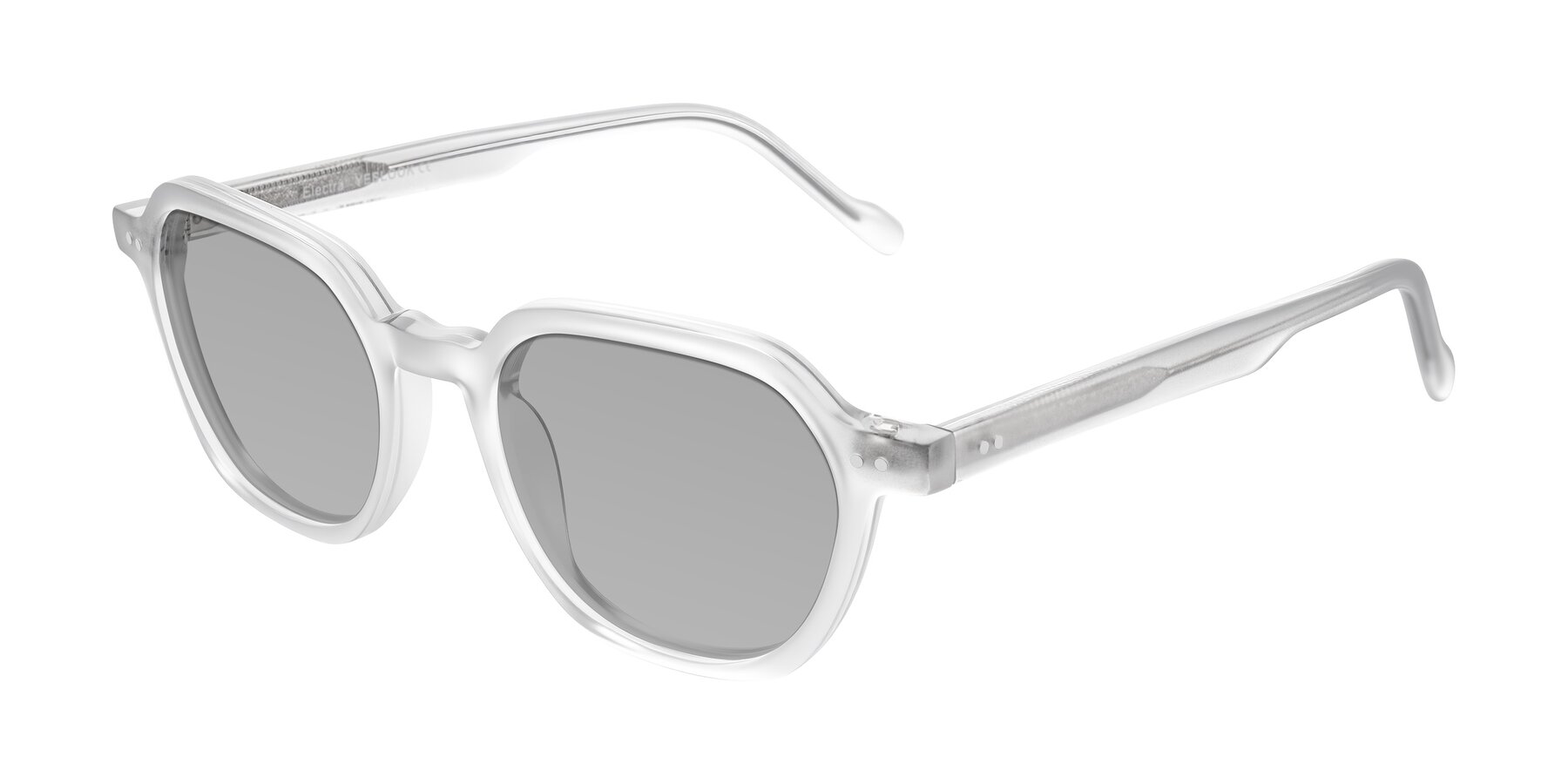 Angle of Electra in Transparent White Matte with Light Gray Tinted Lenses
