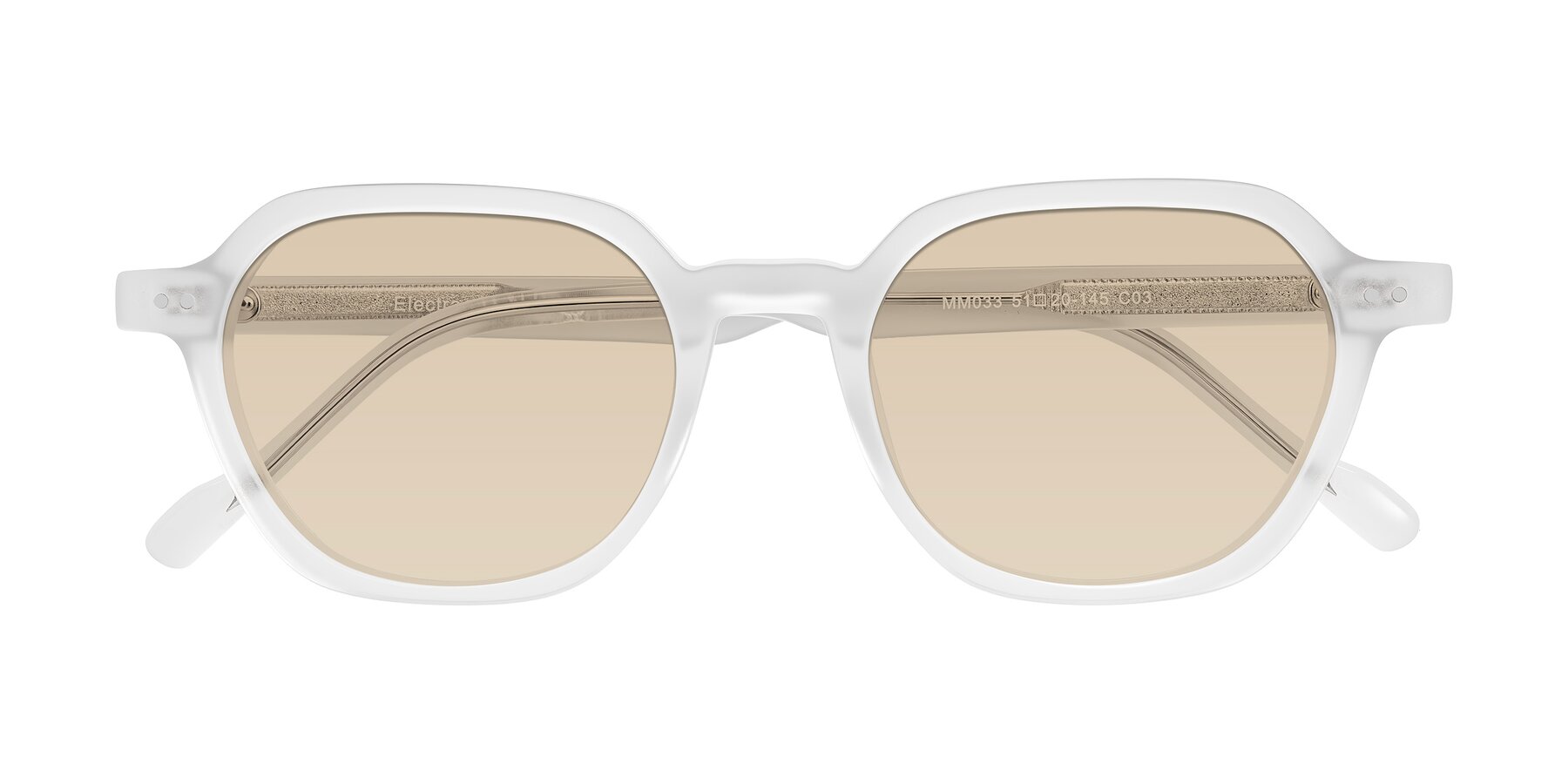 Folded Front of Electra in Transparent White Matte with Light Brown Tinted Lenses
