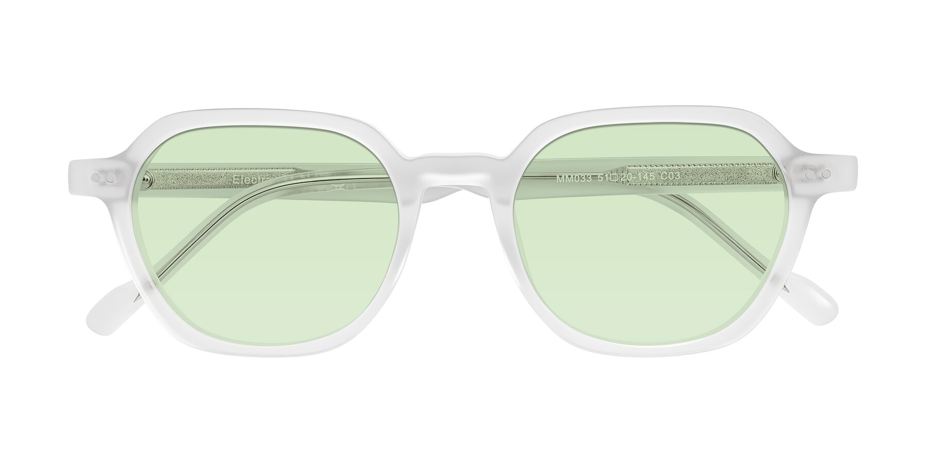Folded Front of Electra in Transparent White Matte with Light Green Tinted Lenses