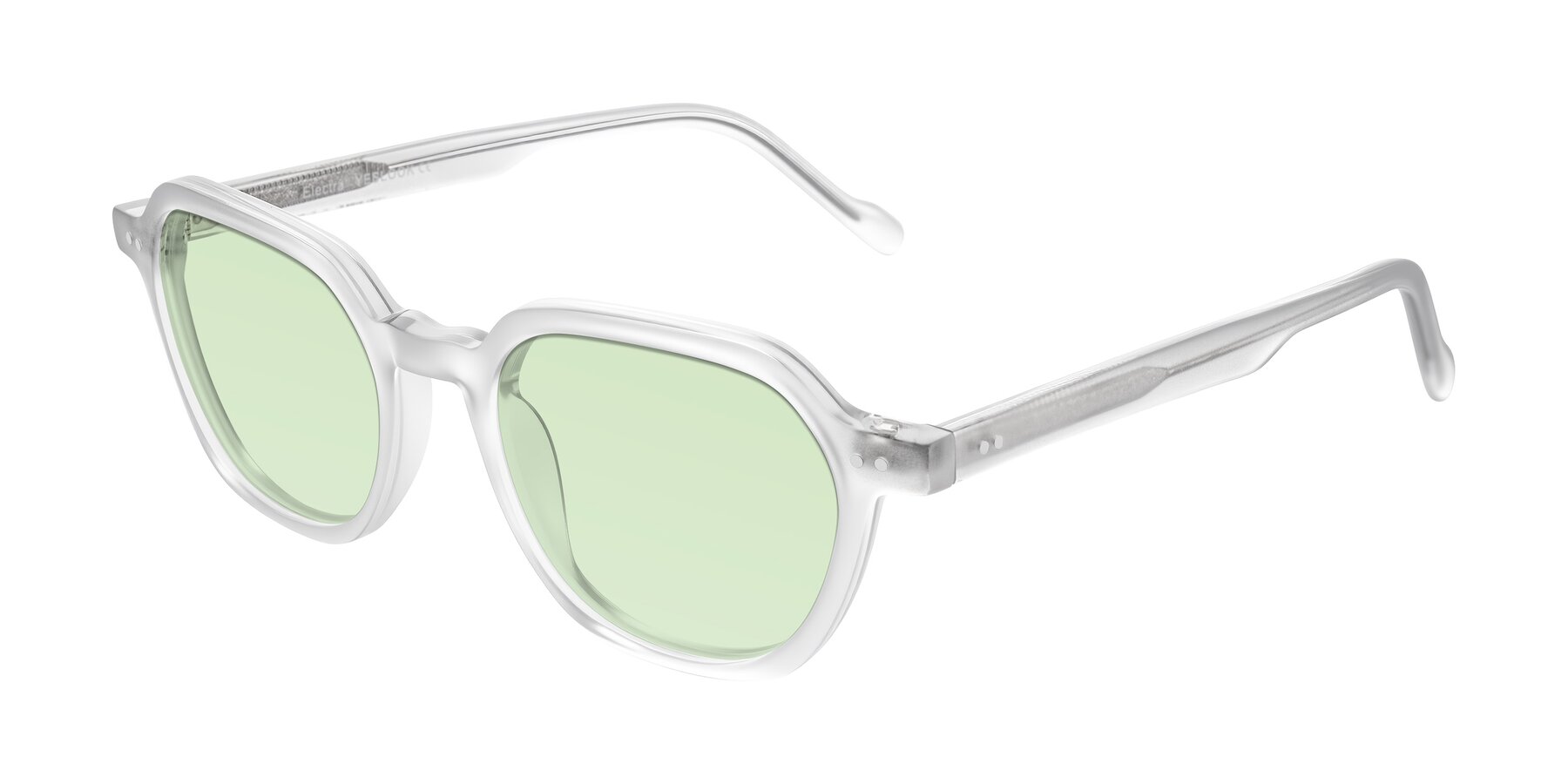 Angle of Electra in Transparent White Matte with Light Green Tinted Lenses