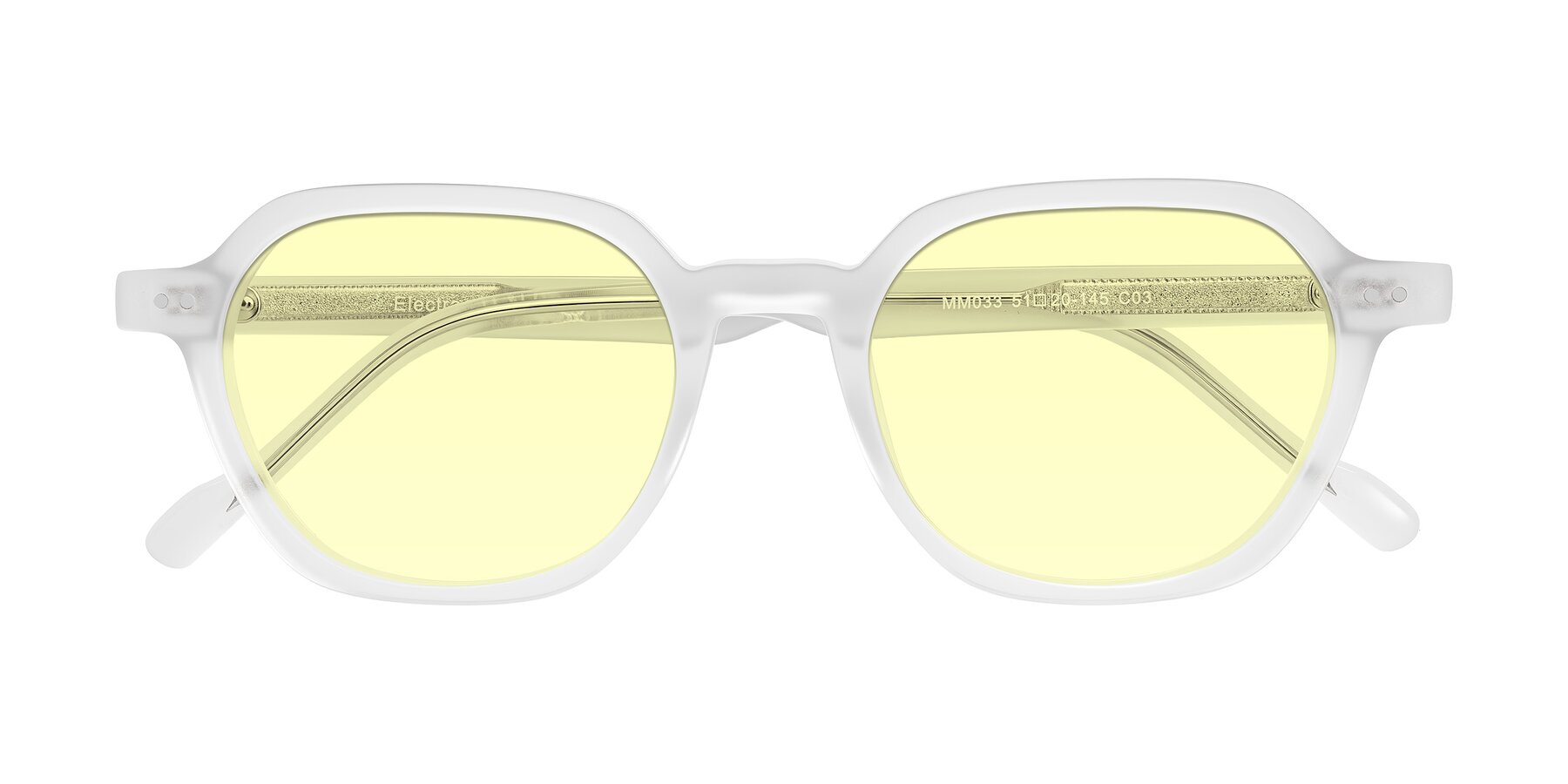 Folded Front of Electra in Transparent White Matte with Light Yellow Tinted Lenses