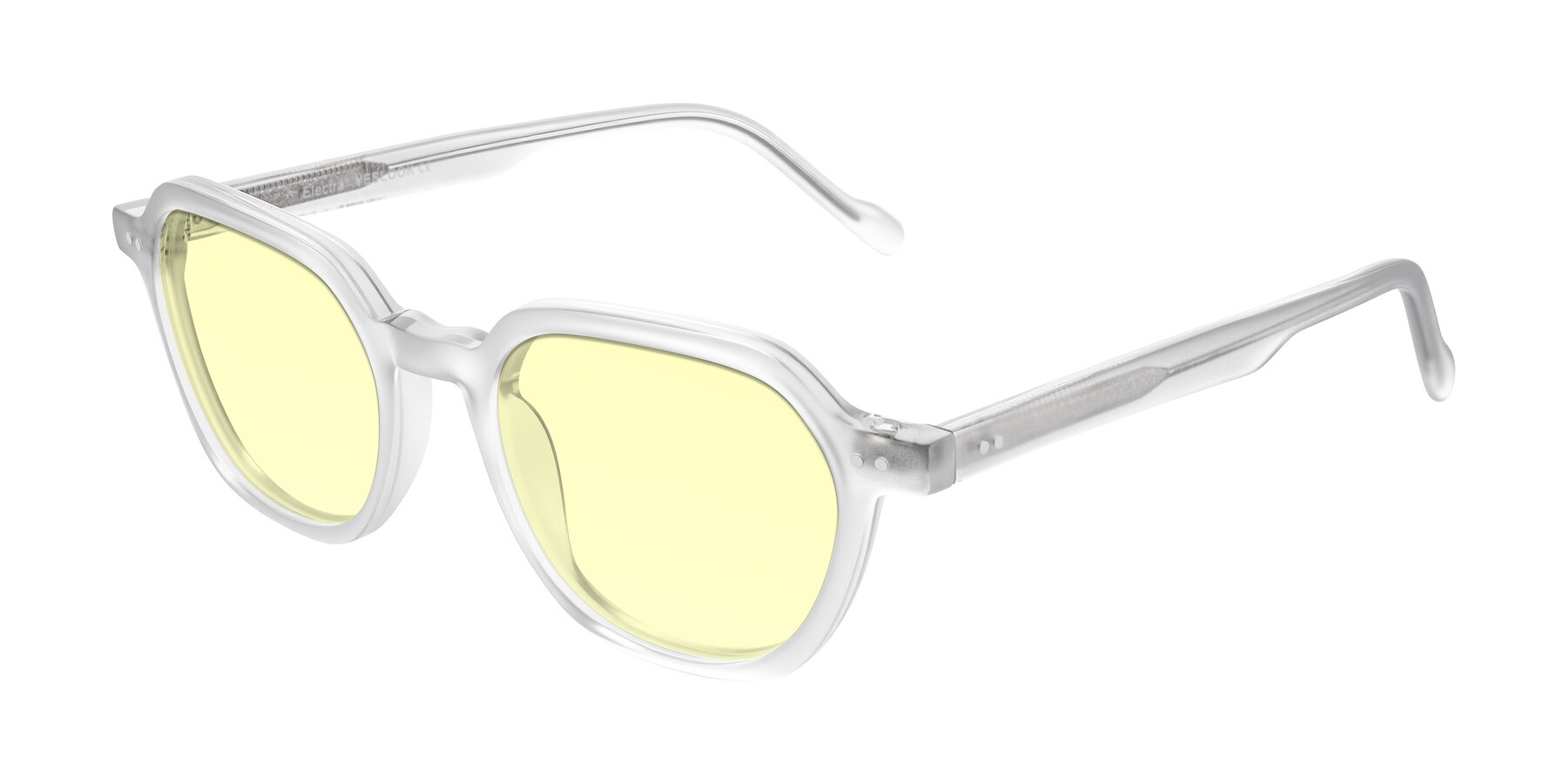 Angle of Electra in Transparent White Matte with Light Yellow Tinted Lenses