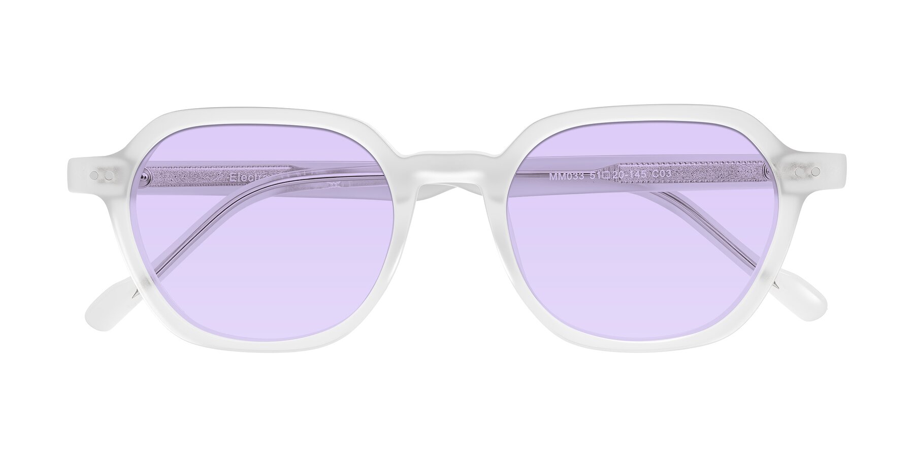 Folded Front of Electra in Transparent White Matte with Light Purple Tinted Lenses