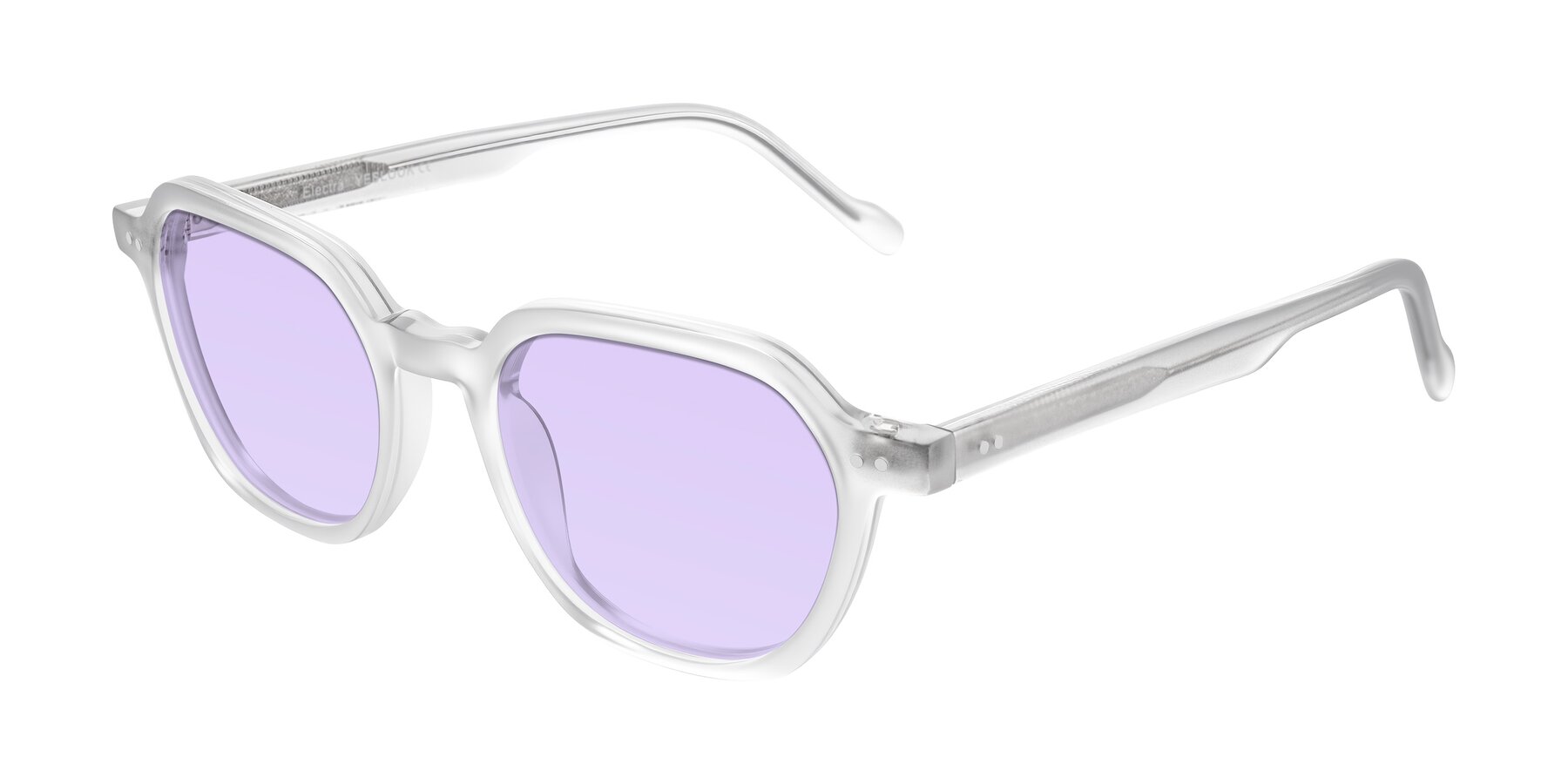 Angle of Electra in Transparent White Matte with Light Purple Tinted Lenses