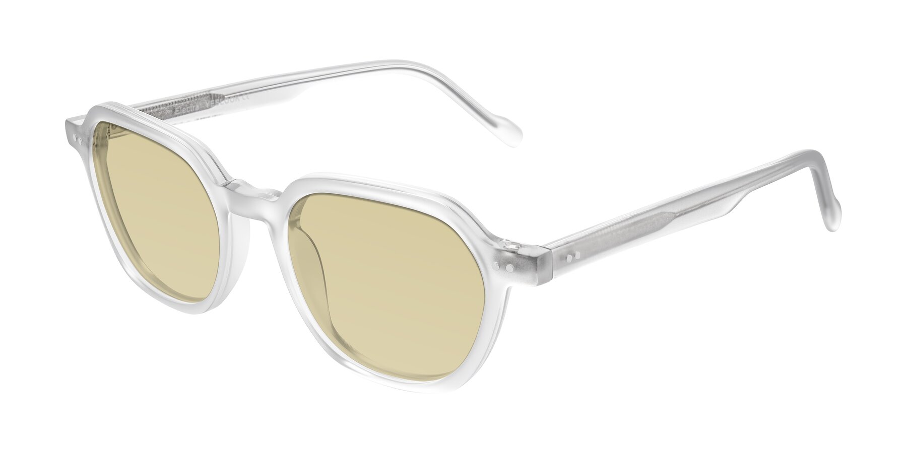 Angle of Electra in Transparent White Matte with Light Champagne Tinted Lenses