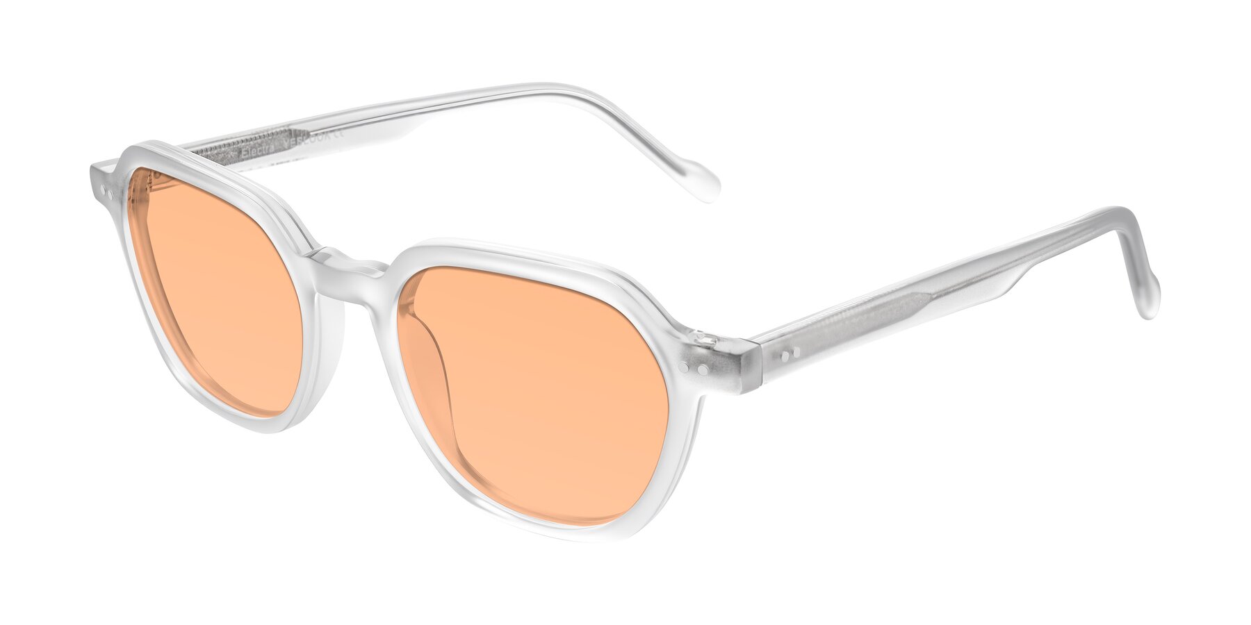 Angle of Electra in Transparent White Matte with Light Orange Tinted Lenses