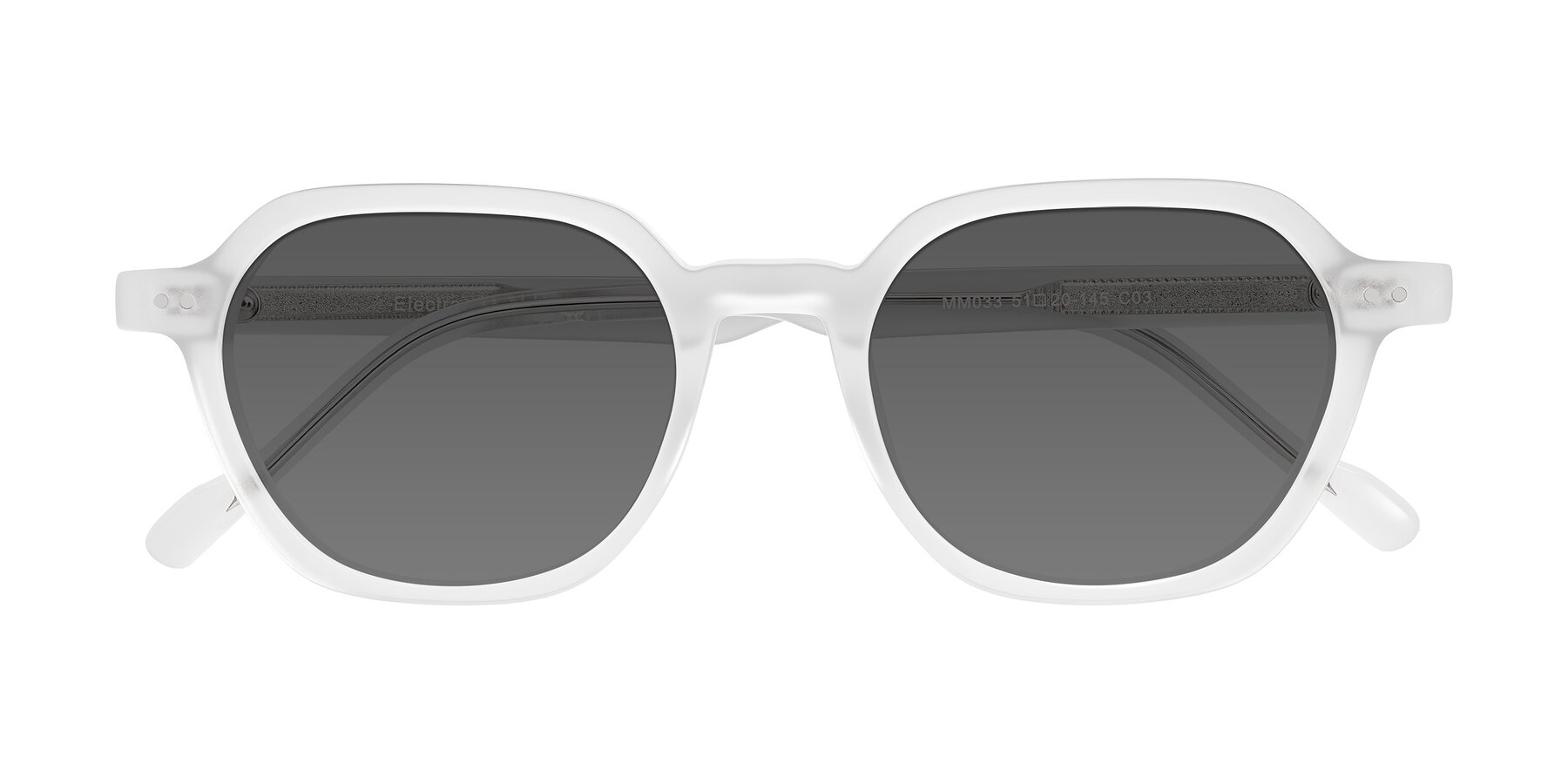 Folded Front of Electra in Transparent White Matte with Medium Gray Tinted Lenses