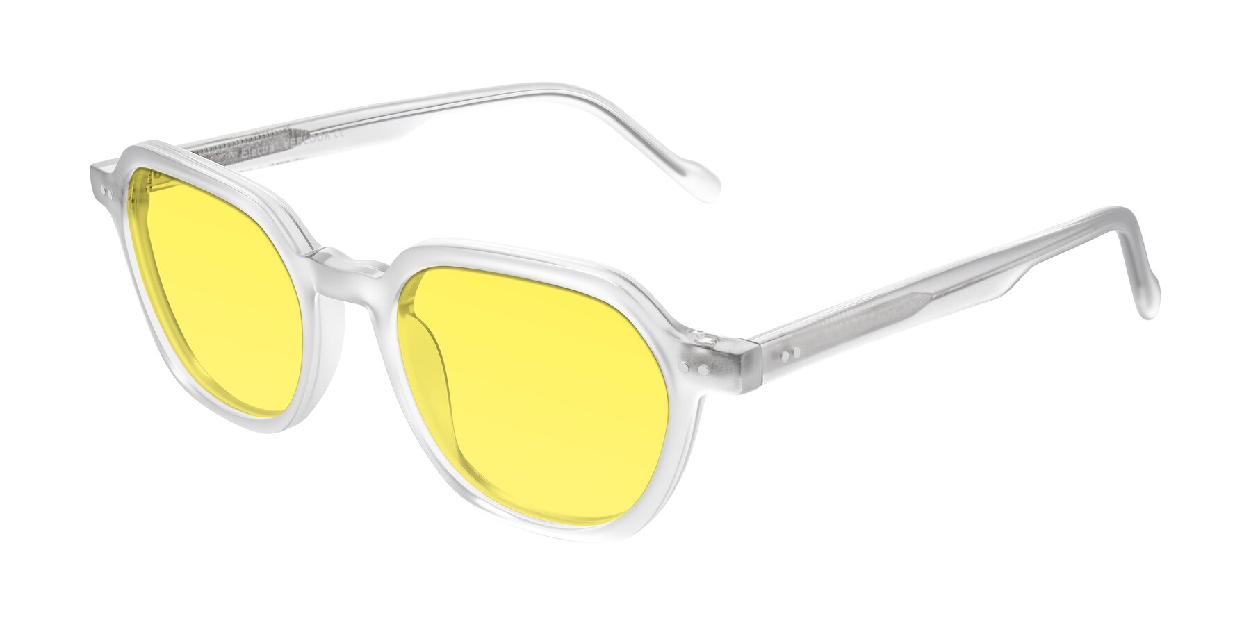 Angle of Electra in Transparent White Matte with Medium Yellow Tinted Lenses
