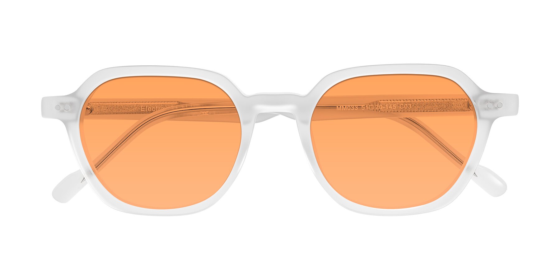 Folded Front of Electra in Transparent White Matte with Medium Orange Tinted Lenses