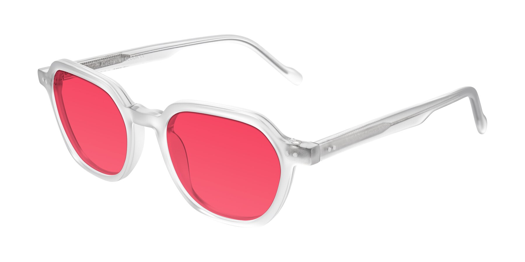 Angle of Electra in Transparent White Matte with Red Tinted Lenses