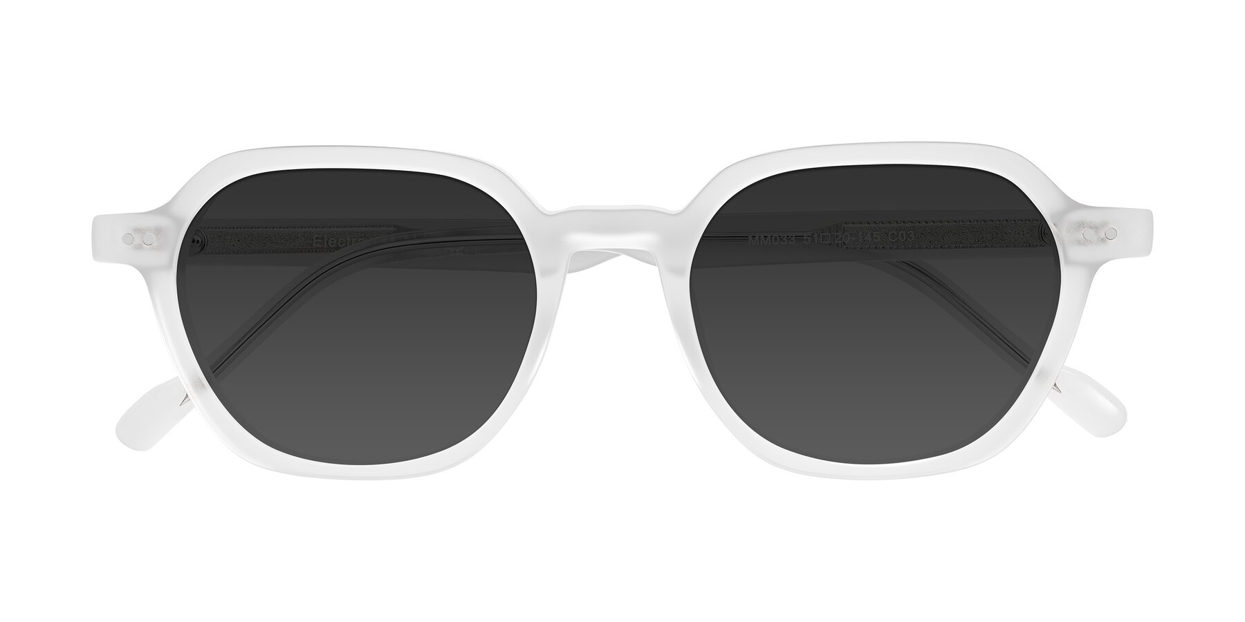 Folded Front of Electra in Transparent White Matte with Gray Tinted Lenses