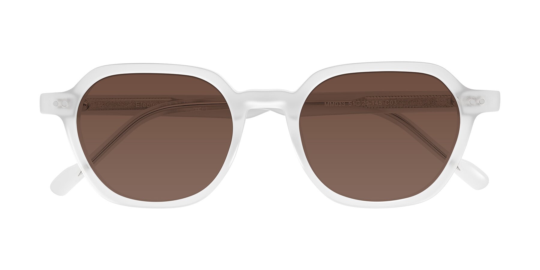 Folded Front of Electra in Transparent White Matte with Brown Tinted Lenses