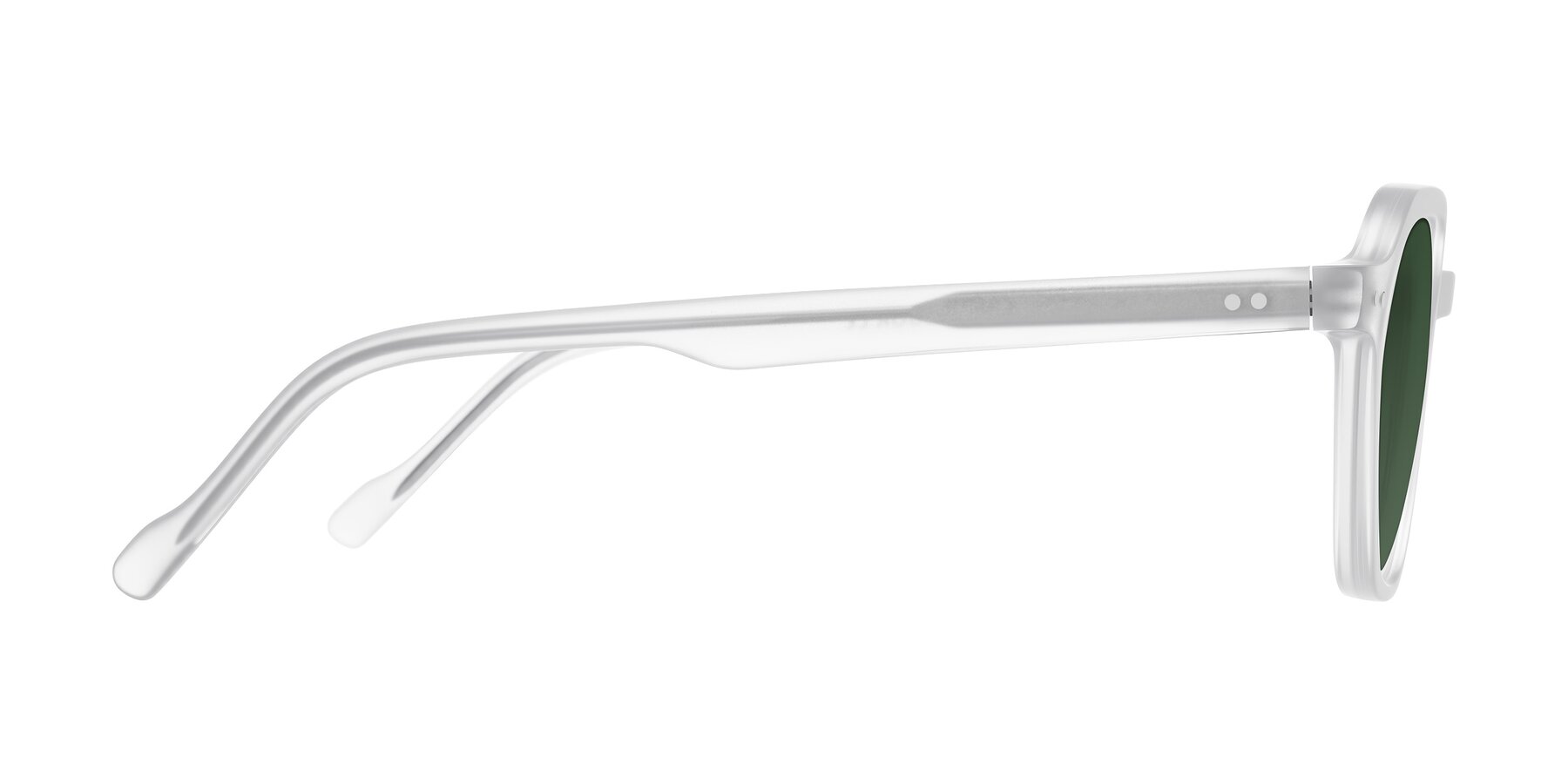 Side of Electra in Transparent White Matte with Green Tinted Lenses