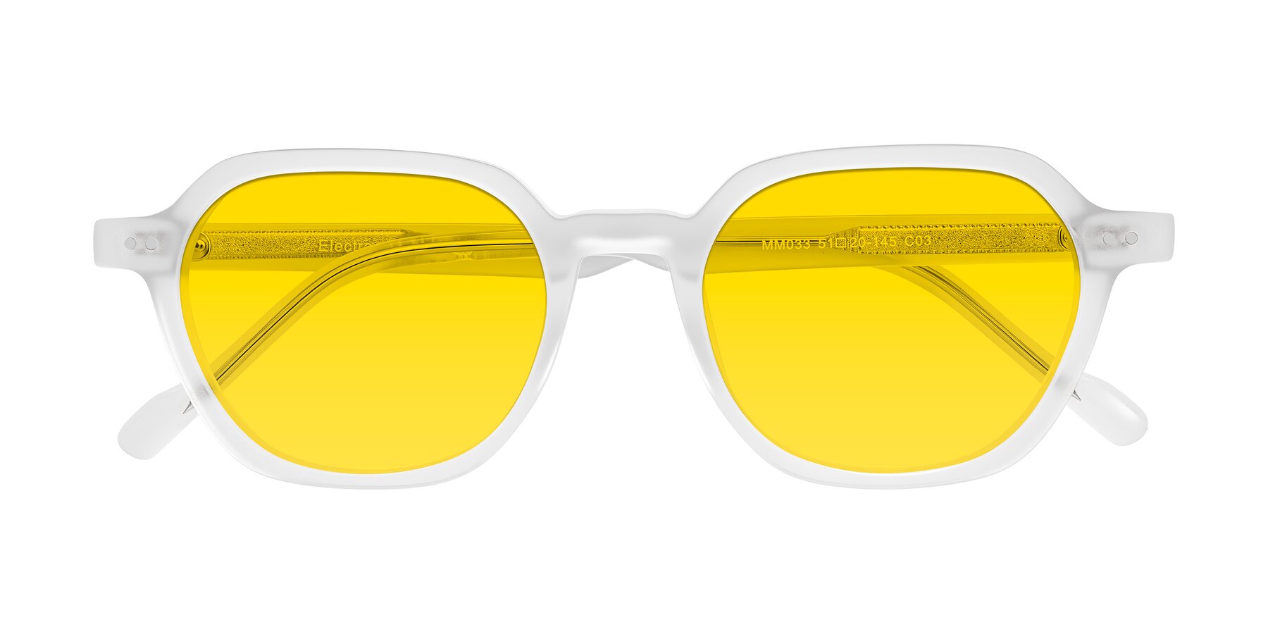 Folded Front of Electra in Transparent White Matte with Yellow Tinted Lenses