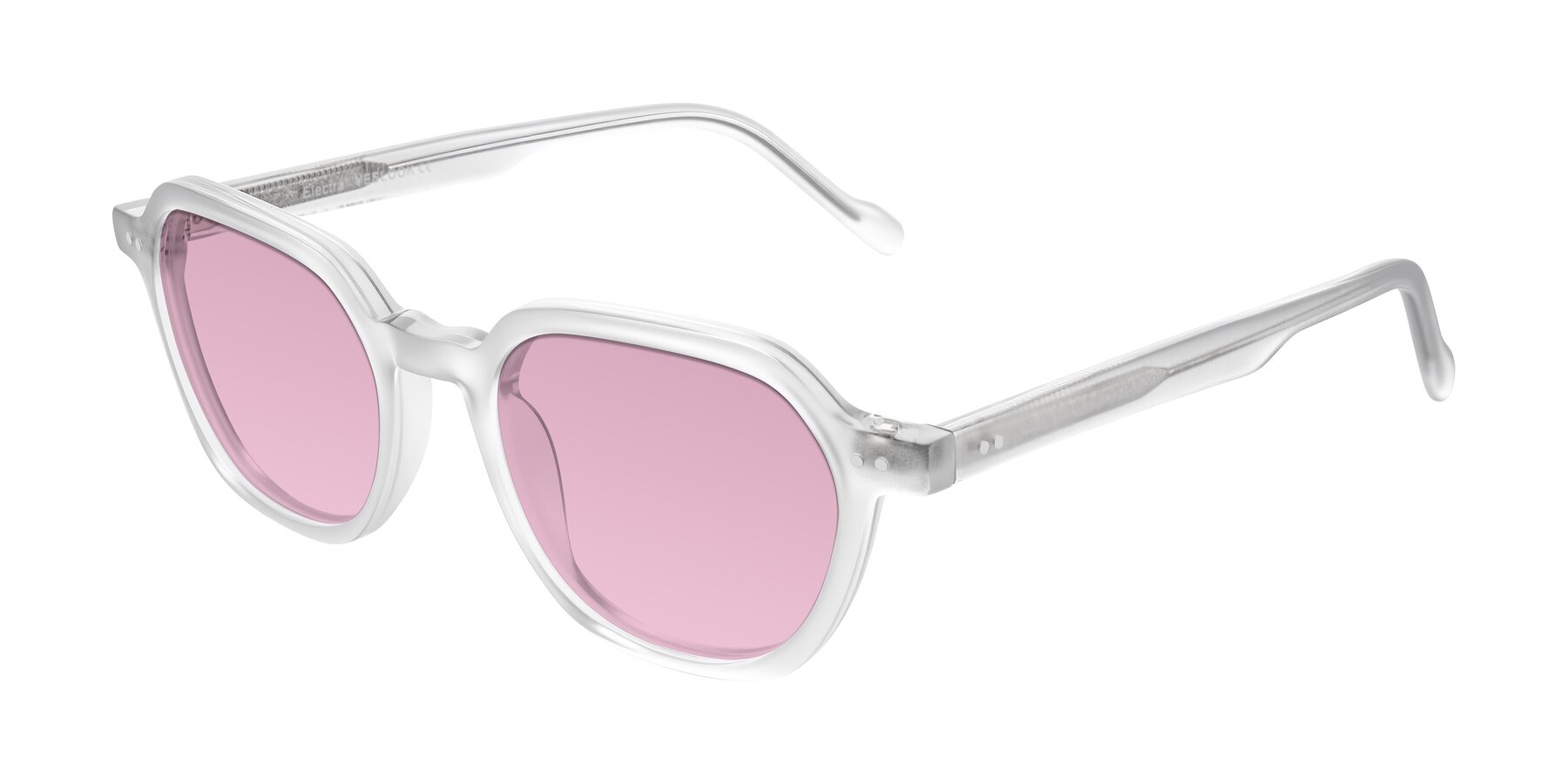 Angle of Electra in Transparent White Matte with Light Wine Tinted Lenses
