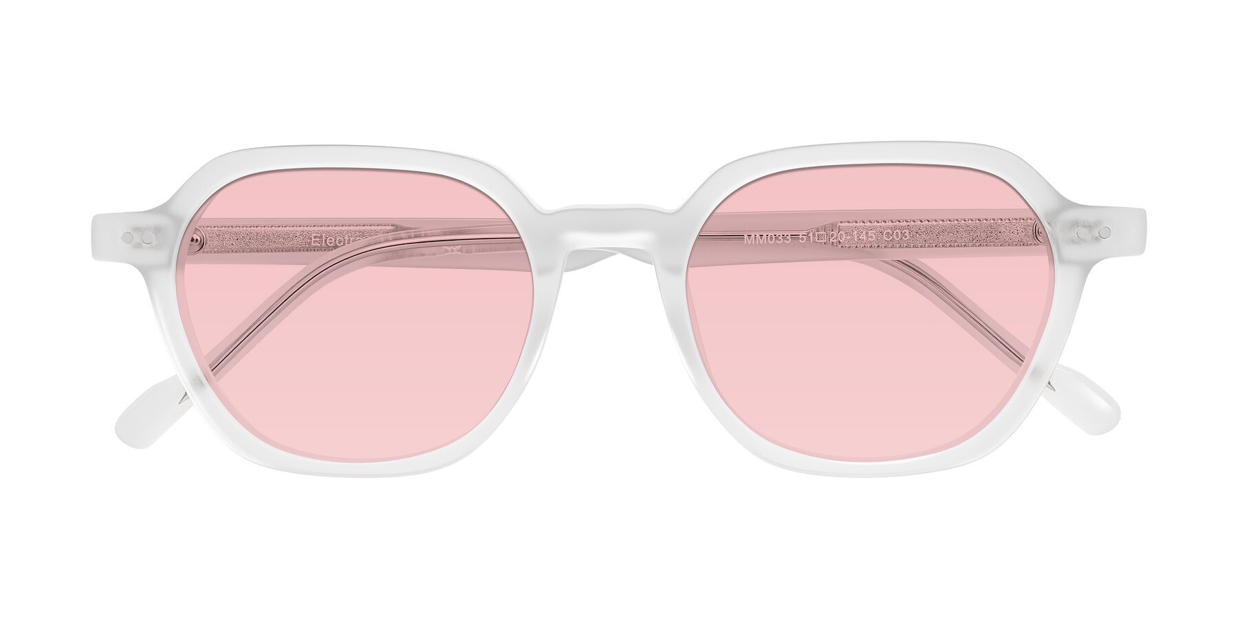 Folded Front of Electra in Transparent White Matte with Light Garnet Tinted Lenses