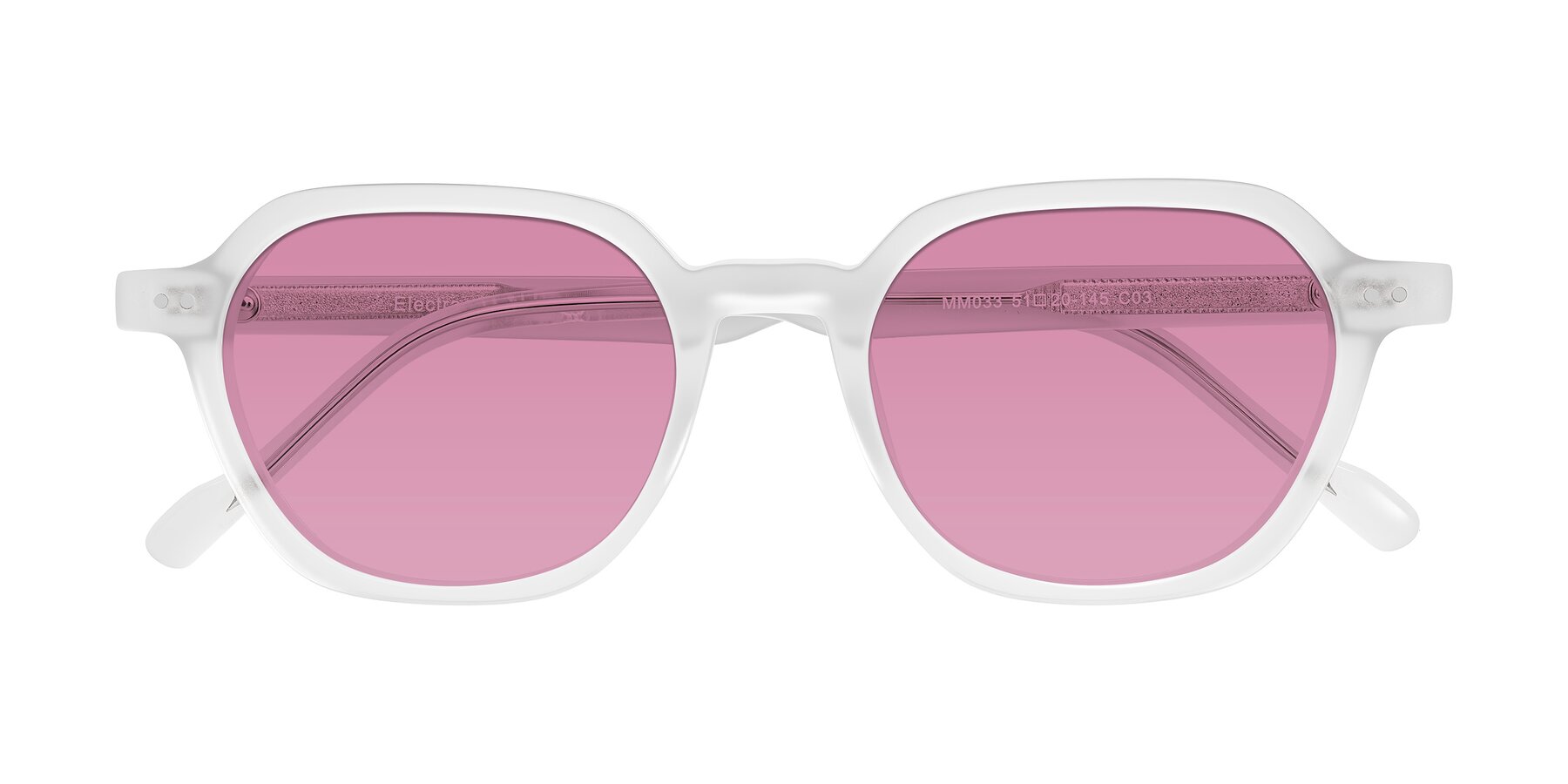 Folded Front of Electra in Transparent White Matte with Medium Wine Tinted Lenses