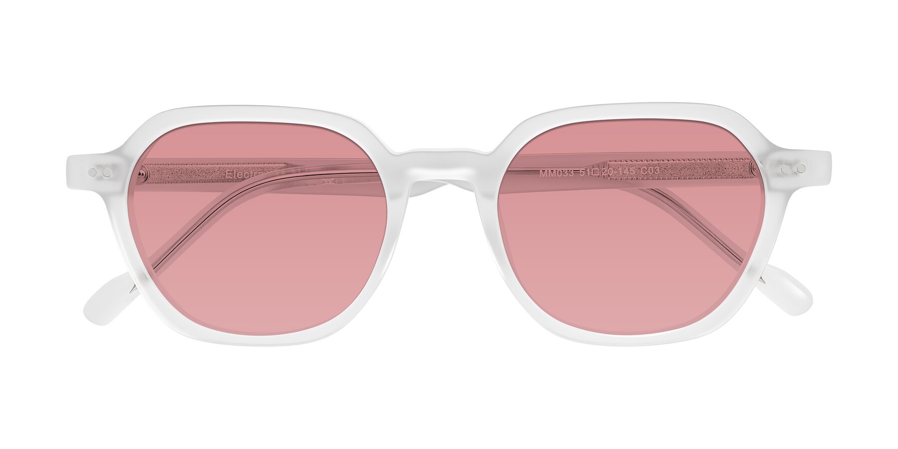 Folded Front of Electra in Transparent White Matte with Medium Garnet Tinted Lenses