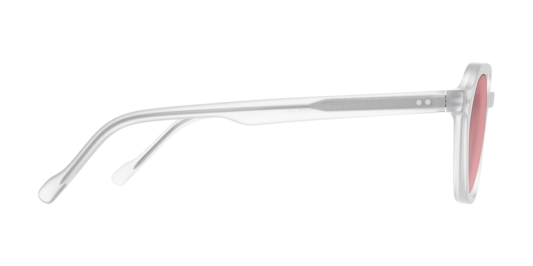 Side of Electra in Transparent White Matte with Medium Garnet Tinted Lenses