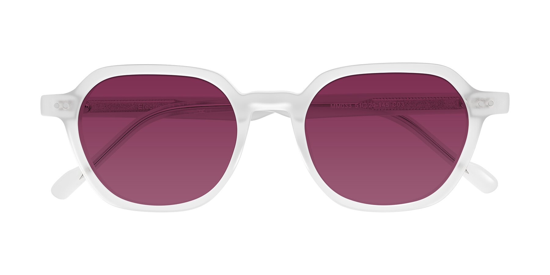 Folded Front of Electra in Transparent White Matte with Wine Tinted Lenses