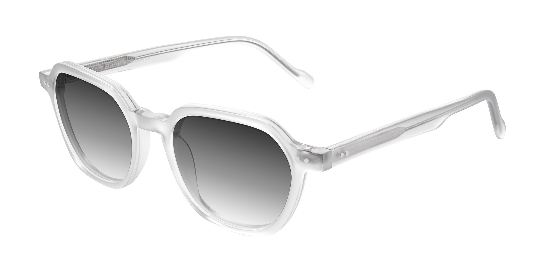 Angle of Electra in Transparent White Matte with Gray Gradient Lenses