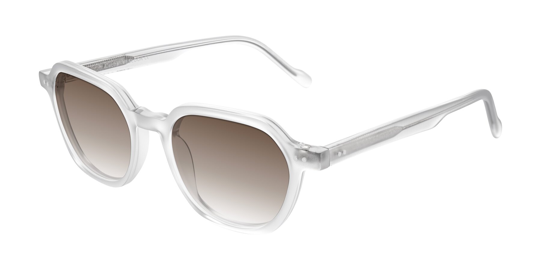 Angle of Electra in Transparent White Matte with Brown Gradient Lenses