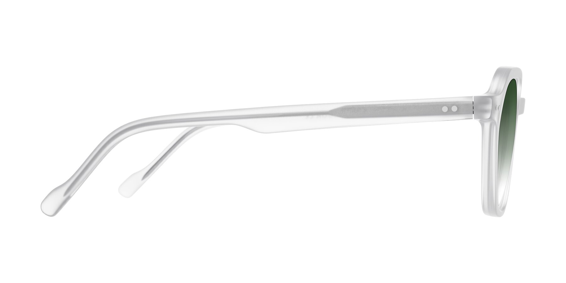 Side of Electra in Transparent White Matte with Green Gradient Lenses