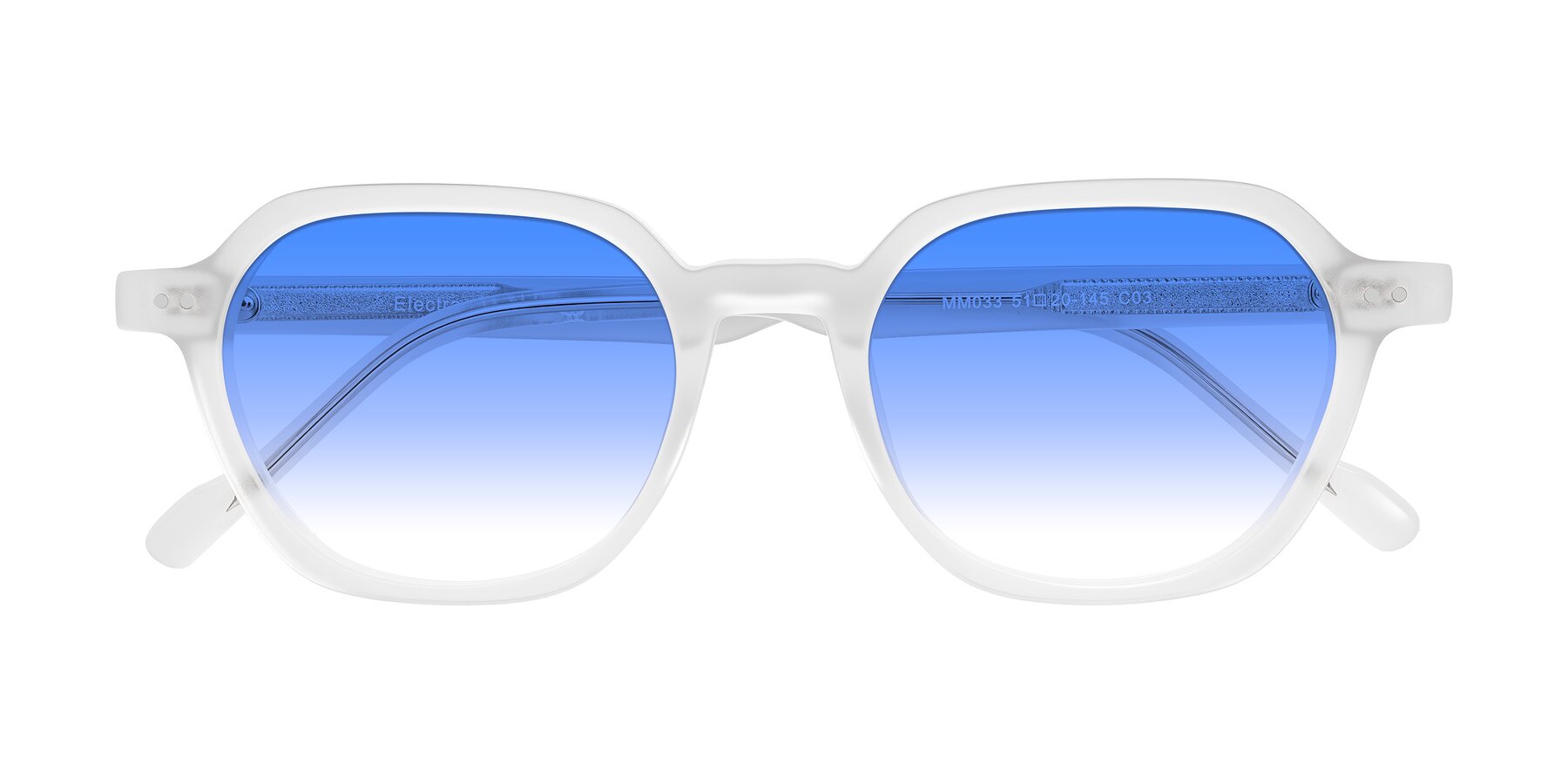 Folded Front of Electra in Transparent White Matte with Blue Gradient Lenses