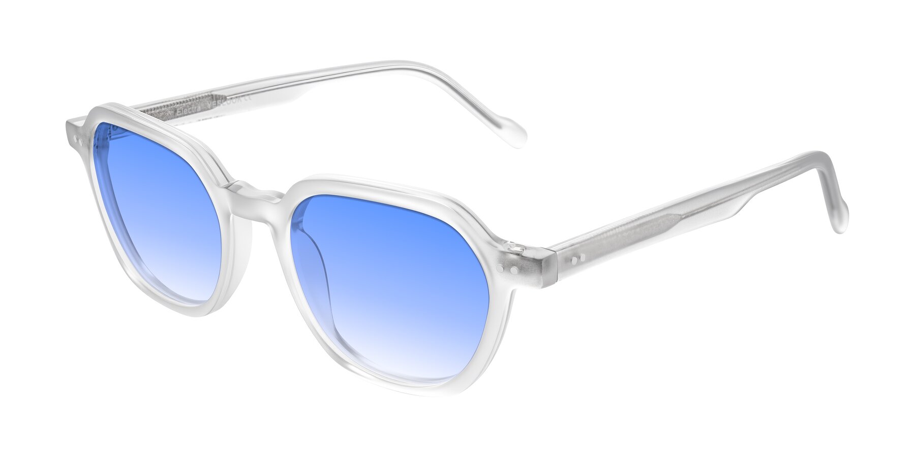 Angle of Electra in Transparent White Matte with Blue Gradient Lenses