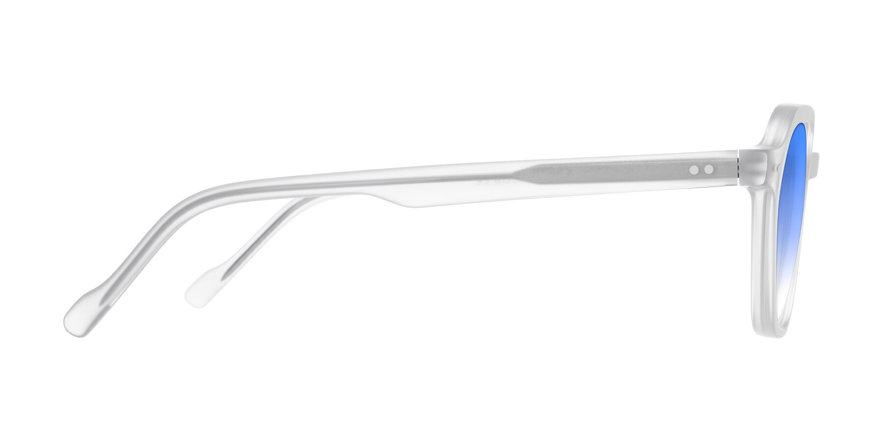 Side of Electra in Transparent White Matte with Blue Gradient Lenses