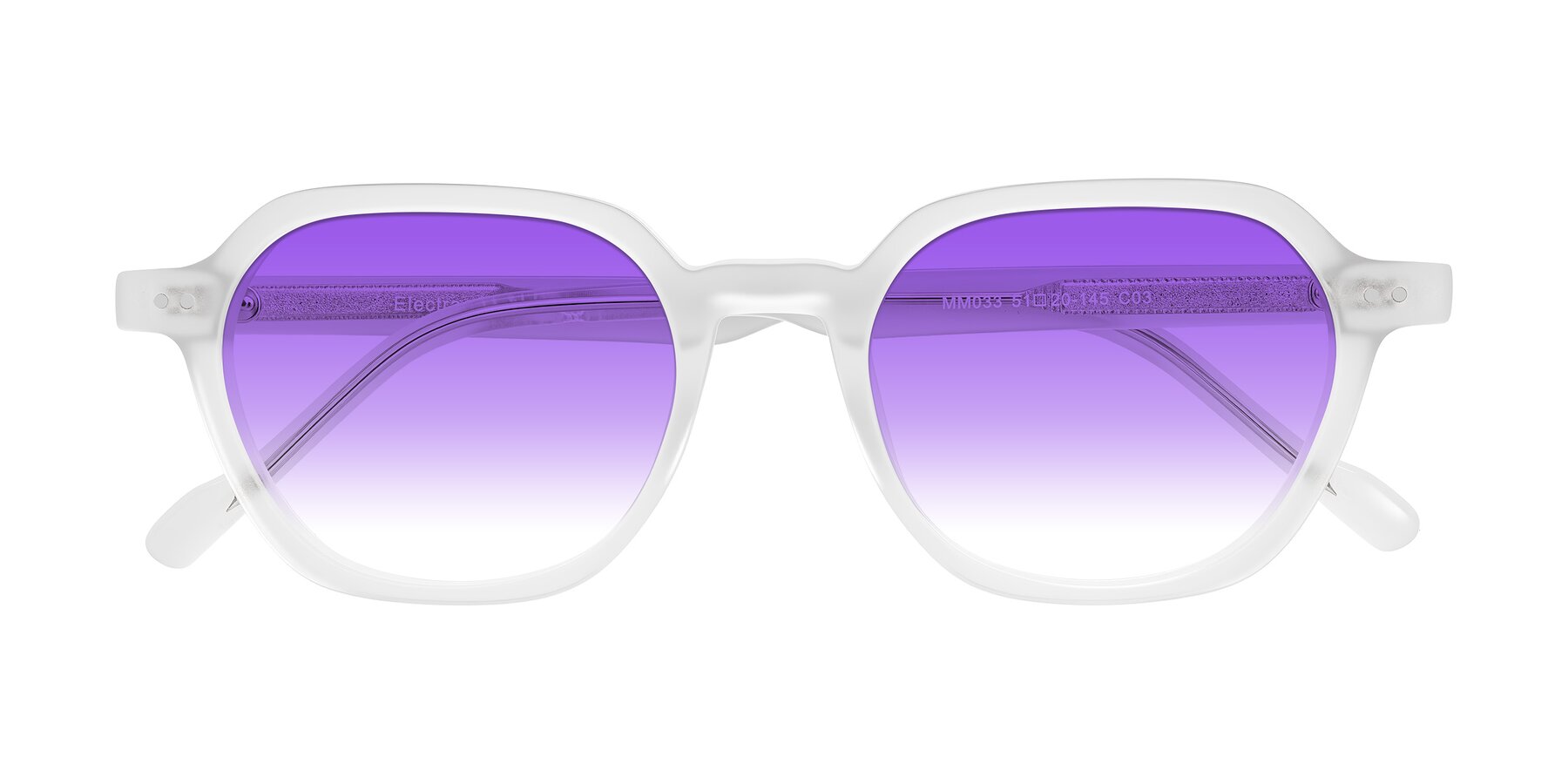 Folded Front of Electra in Transparent White Matte with Purple Gradient Lenses