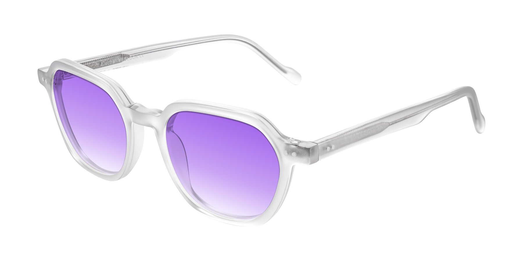 Angle of Electra in Transparent White Matte with Purple Gradient Lenses