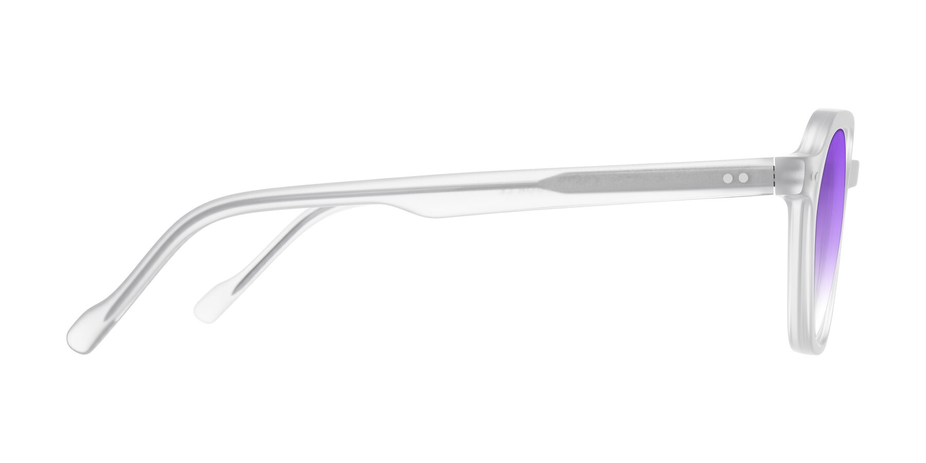 Side of Electra in Transparent White Matte with Purple Gradient Lenses