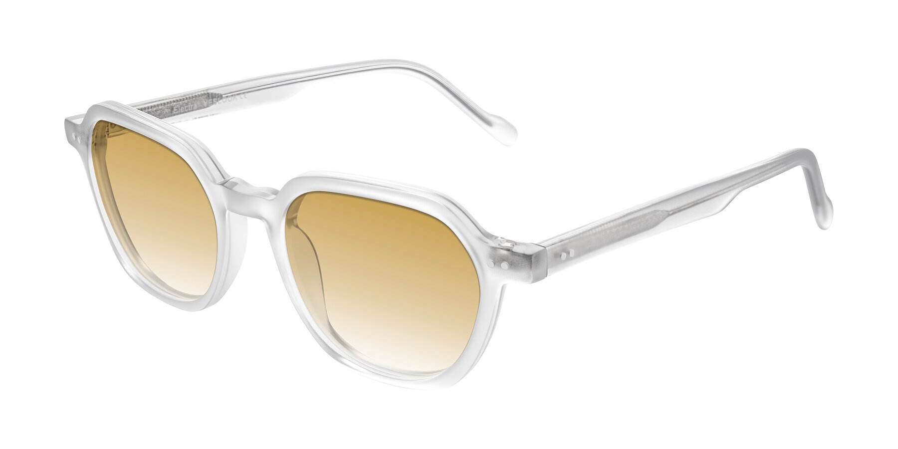 Angle of Electra in Transparent White Matte with Champagne Gradient Lenses