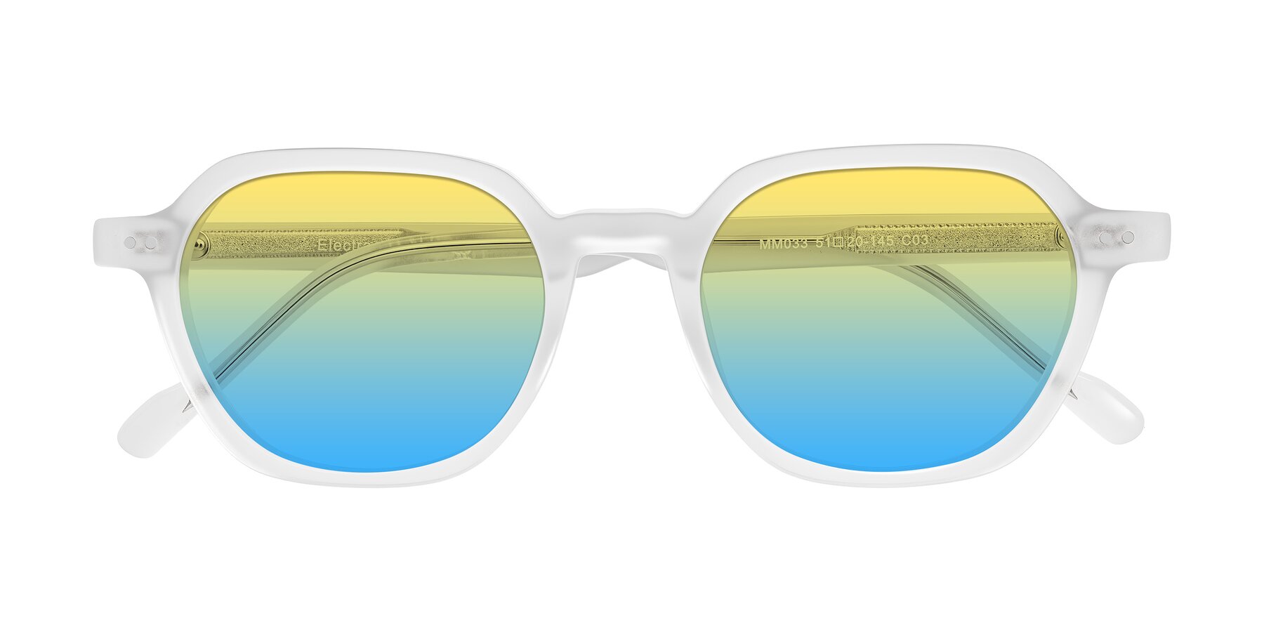 Folded Front of Electra in Transparent White Matte with Yellow / Blue Gradient Lenses