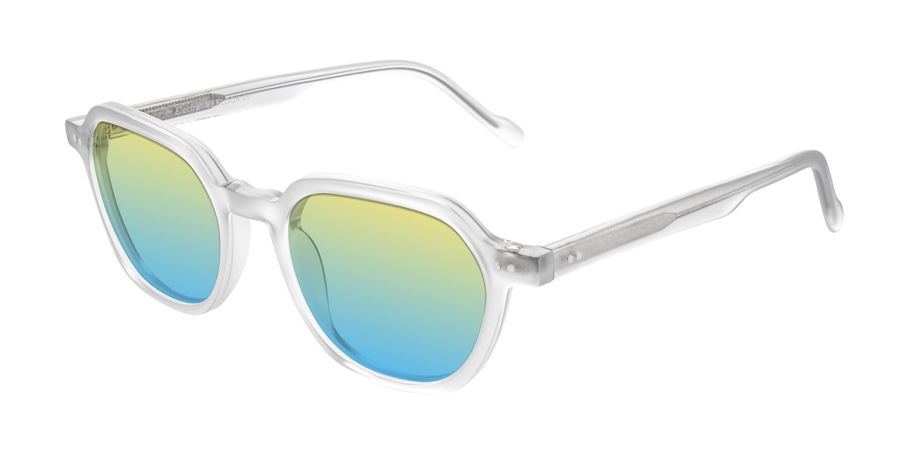 Angle of Electra in Transparent White Matte with Yellow / Blue Gradient Lenses