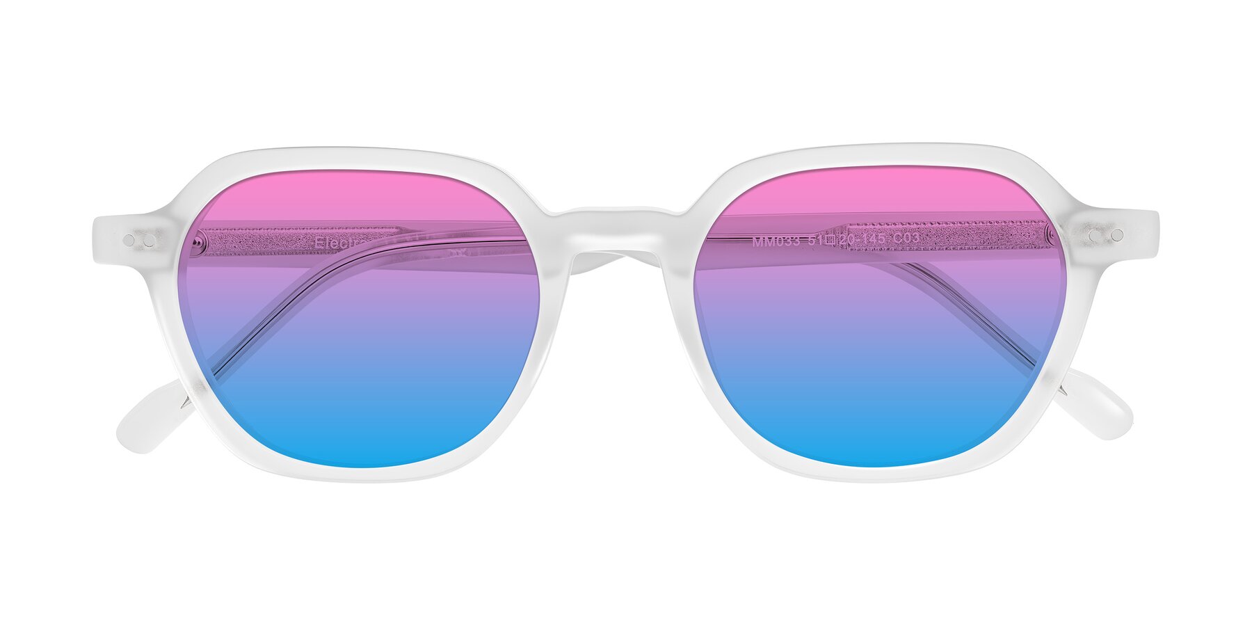 Folded Front of Electra in Transparent White Matte with Pink / Blue Gradient Lenses