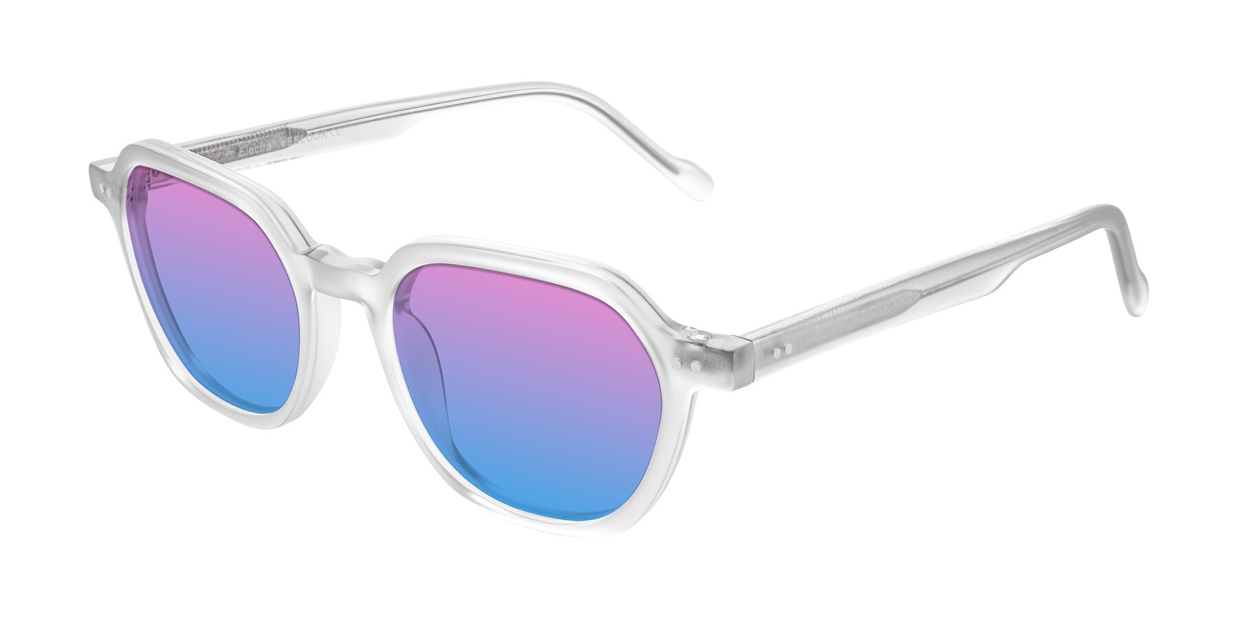 Angle of Electra in Transparent White Matte with Pink / Blue Gradient Lenses