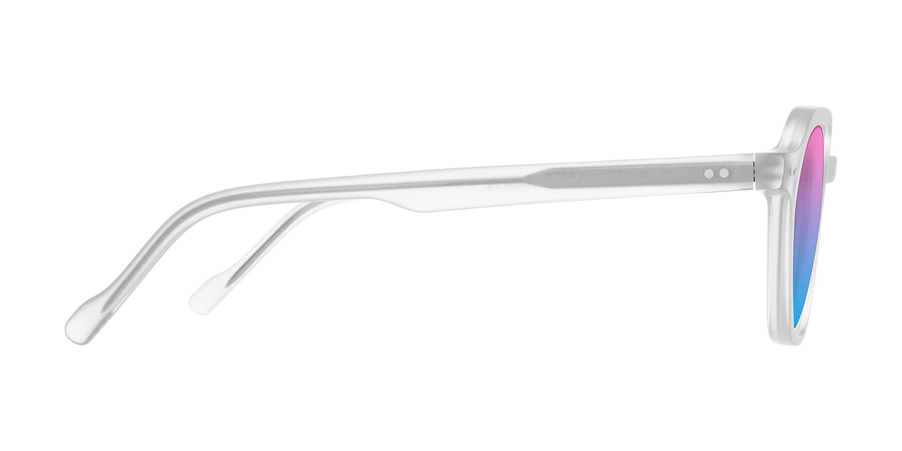 Side of Electra in Transparent White Matte with Pink / Blue Gradient Lenses