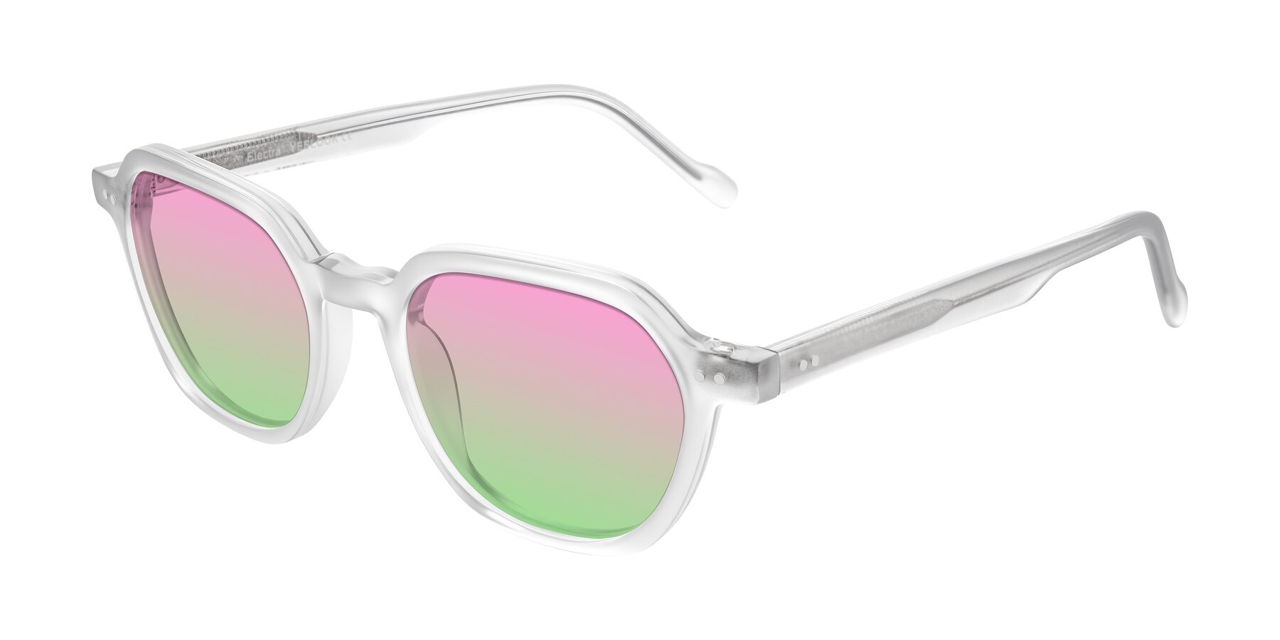 Angle of Electra in Transparent White Matte with Pink / Green Gradient Lenses