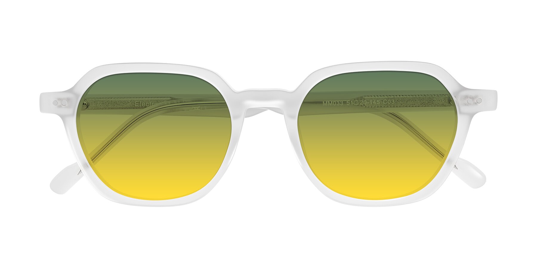 Folded Front of Electra in Transparent White Matte with Green / Yellow Gradient Lenses