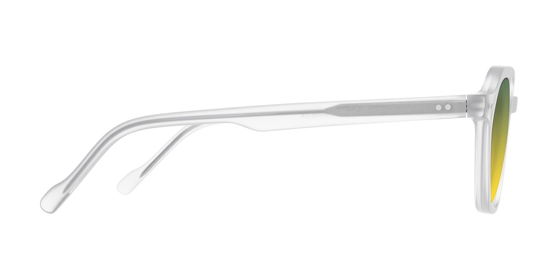 Side of Electra in Transparent White Matte with Green / Yellow Gradient Lenses