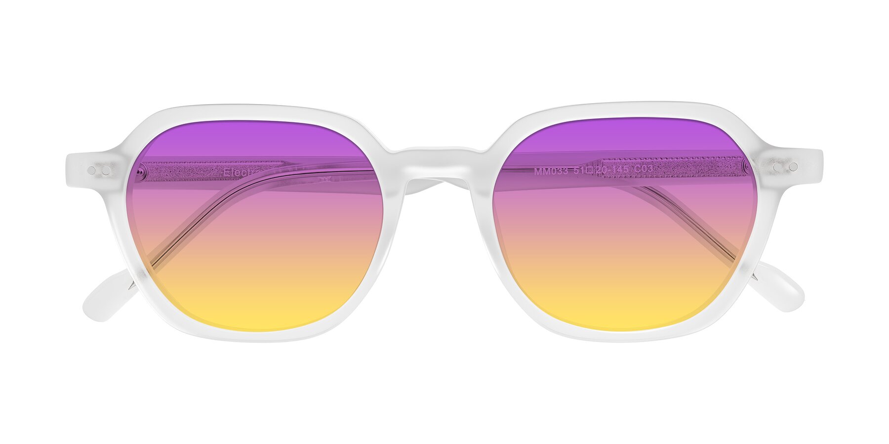 Folded Front of Electra in Transparent White Matte with Purple / Yellow Gradient Lenses