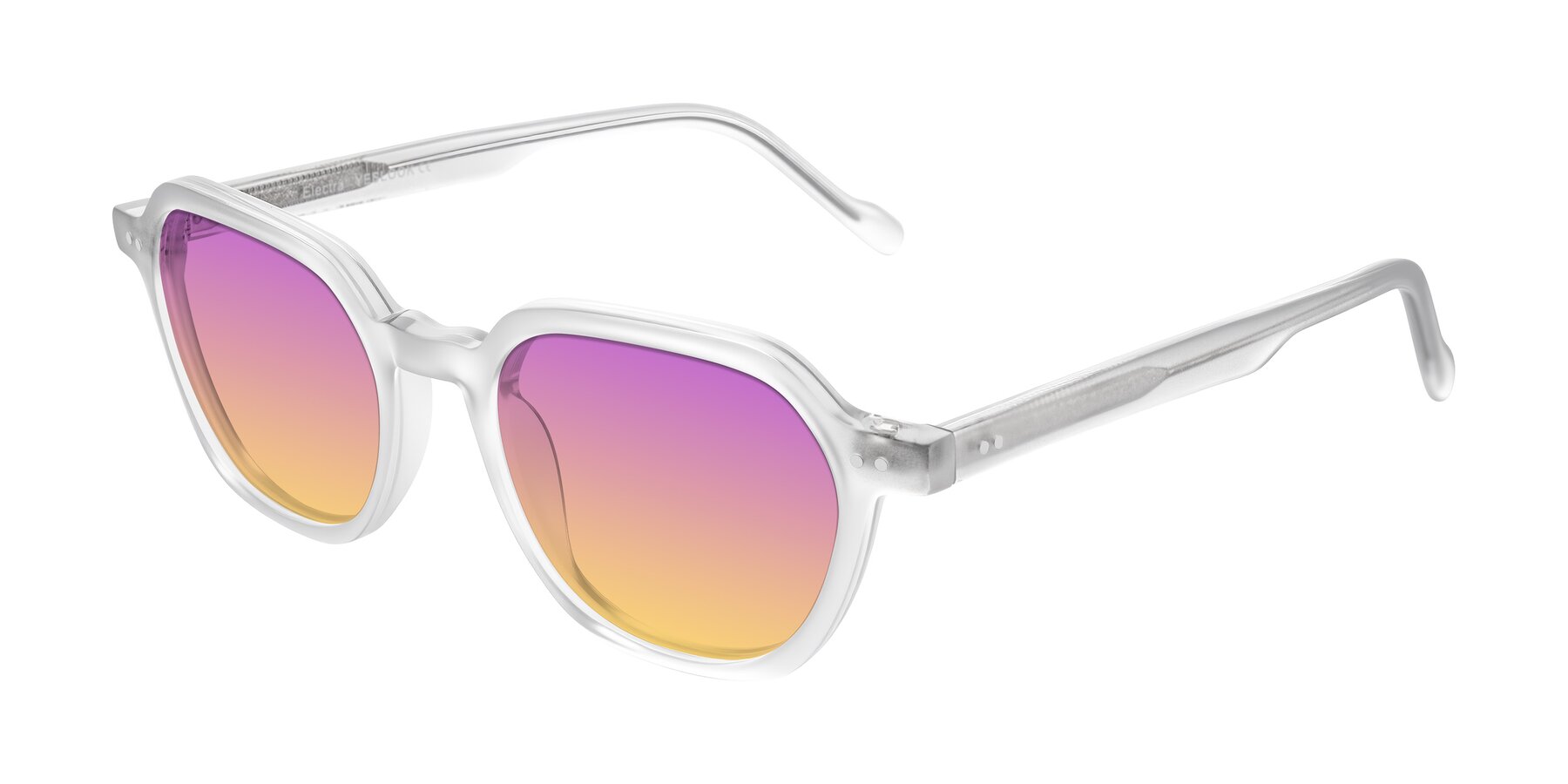 Angle of Electra in Transparent White Matte with Purple / Yellow Gradient Lenses