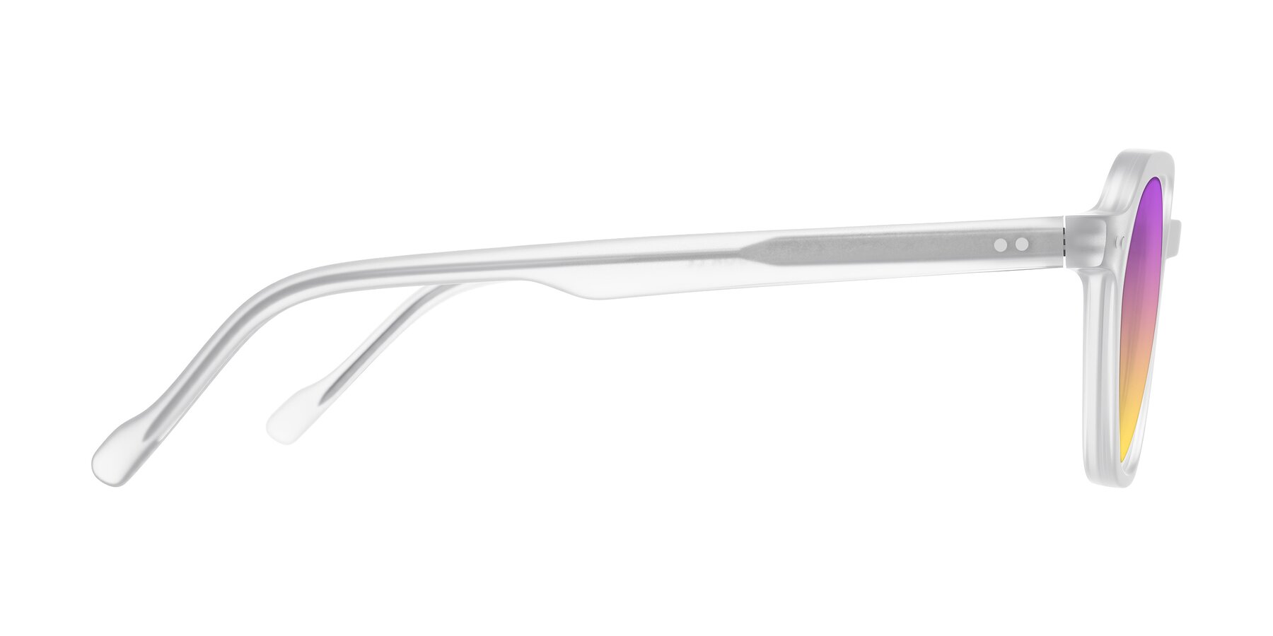Side of Electra in Transparent White Matte with Purple / Yellow Gradient Lenses