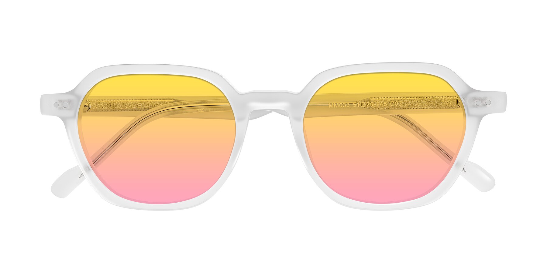 Folded Front of Electra in Transparent White Matte with Yellow / Pink Gradient Lenses