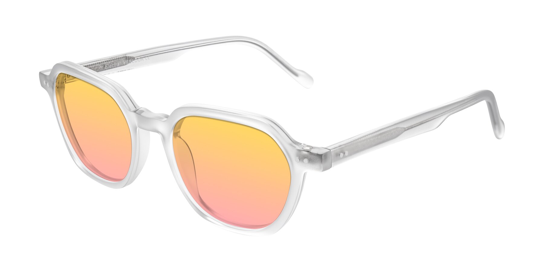 Angle of Electra in Transparent White Matte with Yellow / Pink Gradient Lenses