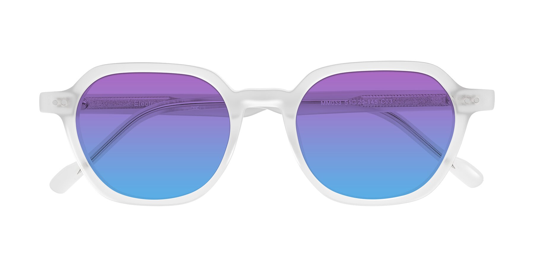 Folded Front of Electra in Transparent White Matte with Purple / Blue Gradient Lenses
