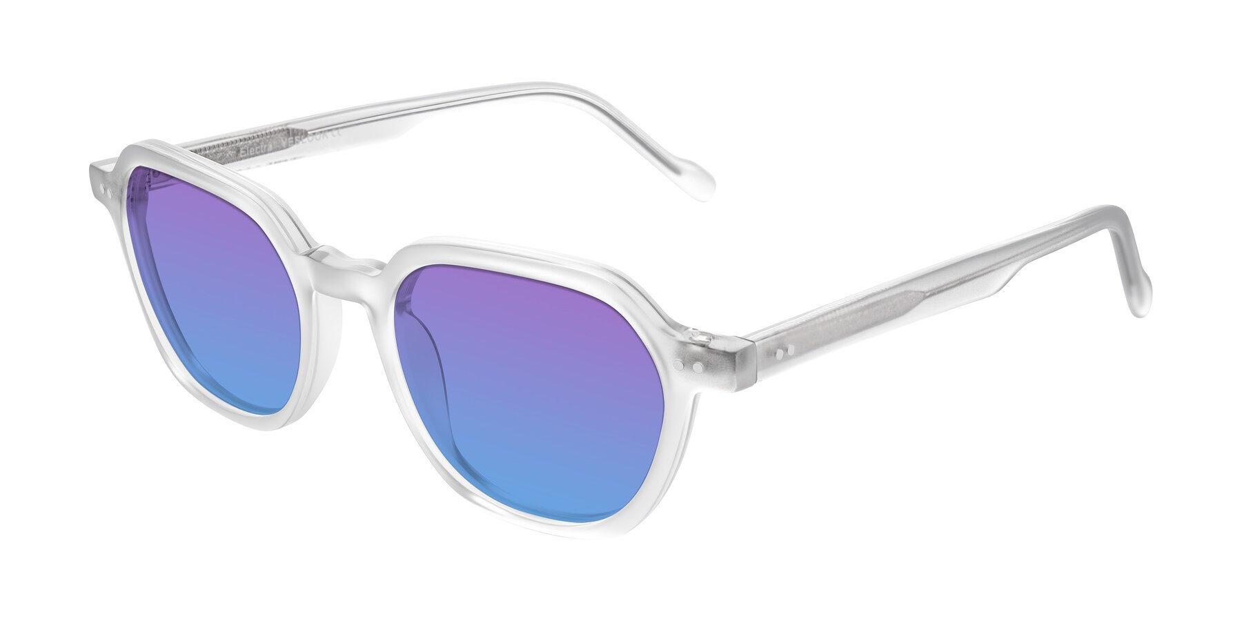 Angle of Electra in Transparent White Matte with Purple / Blue Gradient Lenses